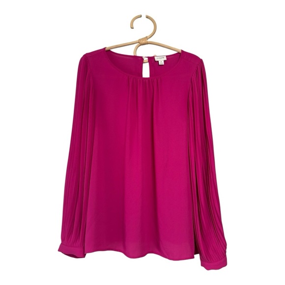 J. Crew Fuchsia Pink High Neck Relaxed Fit Pleated Long Sleeve Top Career  BV630 - Picture 3 of 15